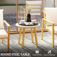 Outsunny 3 Piece Outdoor Bistro Set, Wood Effect Metal Patio Set with Wide and Deep Chairs, Round Table, Cushions, Cream White(m-8)