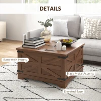 HOMCOM Farmhouse Coffee Table, Square Center Table with Flip-top Lids, Hidden Storage Compartment, Brown(m-6)