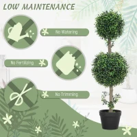 HOMCOM Set of 2 Artificial Ball Boxwood Topiary Trees, Fake Plants in Pot for Indoor Outdoor Living Room Green(m-6)