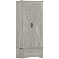HOMCOM 72" Farmhouse Pantry Cabinet with Adjustable Shelves, Kitchen Pantry Cabinet with 2 Doors, Distressed Light Gray(m-12)