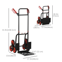 DURHAND 6-Wheels Stair Climber Trolley Cart, Hand Truck and Dolly, Foldable Steel Load Cart, 264lbs Capacity, Black and Red(m-3)