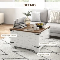 HOMCOM Farmhouse Coffee Table, Square Center Table with Flip-top Lids, Hidden Storage Compartment, White(m-6)
