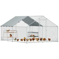 PawHut Metal Chicken Coop Run w/ Waterproof Cover, Nesting Box, Roosting Bars, for Outdoor Backyard, 9.8 x 13.1 x 6.4 ft(m-11)
