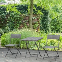 Outsunny 3-Piece Outdoor Folding Rattan Bistro Set, Grey(m-1)