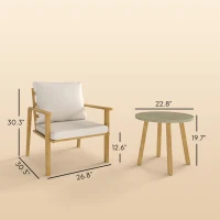 Outsunny 3 Piece Outdoor Bistro Set, Wood Effect Metal Patio Set with Wide and Deep Chairs, Round Table, Cushions, Cream White(m-3)