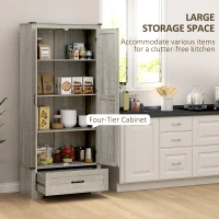 HOMCOM 72" Farmhouse Pantry Cabinet with Adjustable Shelves, Kitchen Pantry Cabinet with 2 Doors, Distressed Light Gray(m-4)