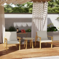 Outsunny 3 Piece Outdoor Bistro Set, Wood Effect Metal Patio Set with Wide and Deep Chairs, Round Table, Cushions, Cream White(m-9)