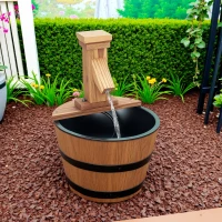 Outsunny Outdoor Waterfall Fountain, Garden Wood Barrel, Carbonized(m-10)