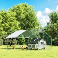 PawHut Metal Chicken Coop Run w/ Waterproof Cover, Nesting Box, Roosting Bars, for Outdoor Backyard, 9.8 x 13.1 x 6.4 ft(m-1)