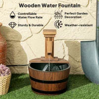 Outsunny Outdoor Waterfall Fountain, Garden Wood Barrel, Carbonized(m-4)