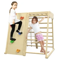 Qaba 5-in-1 Indoor Jungle Gym Playground with Swing, Climber, Monkey Bars(m-1)