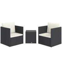 Outsunny Folding Wicker Bistro Set, 3 Piece Patio Furniture Set with Cushions and Glass Coffee Table for Porch, Balcony, Black(m-11)