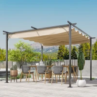 Outsunny 11.5' x 11.5' Outdoor Retractable Pergola Canopy, Metal Patio Shade Shelter for Backyard, Porch Party, Garden, Grill Gazebo, Beige(m-7)