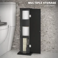 HOMCOM Small Toilet Paper Cabinet, Bathroom Corner Cabinet with Doors and Shelves for Paper Shampoo, Black(m-5)