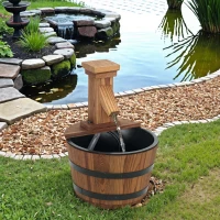 Outsunny Outdoor Waterfall Fountain, Garden Wood Barrel, Carbonized(m-8)