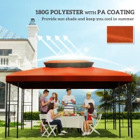Outsunny 13' x 10' Gazebo Replacement Canopy 2 Tier Top UV Cover Pavilion Garden Patio Outdoor, Rust Red (TOP ONLY)(m-6)
