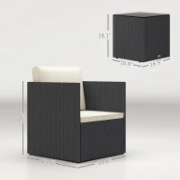 Outsunny Folding Wicker Bistro Set, 3 Piece Patio Furniture Set with Cushions and Glass Coffee Table for Porch, Balcony, Black(m-3)