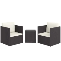 Outsunny Folding Wicker Bistro Set, 3 Piece Patio Furniture Set with Cushions and Glass Coffee Table for Porch, Balcony, Brown(m-11)