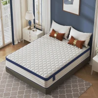 Queen Size Gel Double Mattress with Roll Pack Compression, Memory Foam Mattress, Supports Spinal Health, 80″ L x 60″ W x 12″ H, White+Blue(m-4)