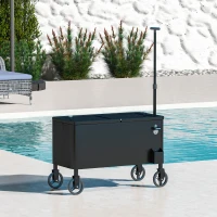 Outsunny 80-Qt Outdoor Patio Cooler Cart, Rolling Ice Chest with Adjustable Handle, Wheels, Bottle Opener, Drainage, Outdoor Beverage Cooler Bar Cart for Party BBQ Camping, Black(m-10)