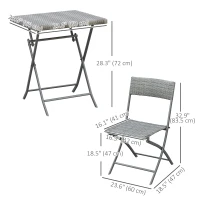 Outsunny 3-Piece Outdoor Folding Rattan Bistro Set, Grey(m-3)