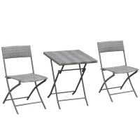 Outsunny 3-Piece Outdoor Folding Rattan Bistro Set, Grey(m-2)