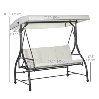 Outsunny Convertible Patio Swing Bed with Canopy and Cushions, 3 Seater Porch Swing for Outdoor, Backyard, Garden, Cream White(m-3)