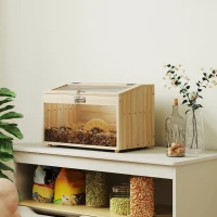 PawHut 22"L Hamster Cage with Openable Top & Acrylic Windows, Small Animal Cage with Hut, Seesaw, Ladder, Natural Wood(m-8)