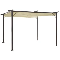 Outsunny 11.5' x 11.5' Outdoor Retractable Pergola Canopy, Metal Patio Shade Shelter for Backyard, Porch Party, Garden, Grill Gazebo, Beige(m-1)