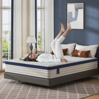 Queen Size Gel Double Mattress with Roll Pack Compression, Memory Foam Mattress, Supports Spinal Health, 80″ L x 60″ W x 12″ H, White+Blue(m-7)