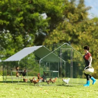 PawHut Metal Chicken Coop Run w/ Waterproof Cover, Nesting Box, Roosting Bars, for Outdoor Backyard, 9.8 x 13.1 x 6.4 ft(m-8)
