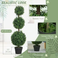HOMCOM 2 Pack 40" Artificial Trees, Boxwood Topiary Ball Trees with Pot for Indoor, Outdoor, Home Office, Living Room, Green(m-4)