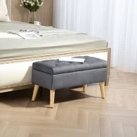 HOMCOM Storage Ottoman with Lid, Velvet Upholstered Storage Bench with Wood Legs for Living Room, Charcoal Grey(m-8)