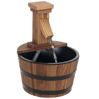 Outsunny Outdoor Waterfall Fountain, Garden Wood Barrel, Carbonized(m-11)