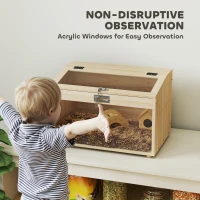 PawHut 22"L Hamster Cage with Openable Top & Acrylic Windows, Small Animal Cage with Hut, Seesaw, Ladder, Natural Wood(m-5)