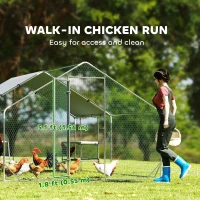 PawHut Metal Chicken Coop Run w/ Waterproof Cover, Nesting Box, Roosting Bars, for Outdoor Backyard, 9.8 x 13.1 x 6.4 ft(m-7)