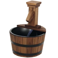 Outsunny Outdoor Waterfall Fountain, Garden Wood Barrel, Carbonized(m-2)