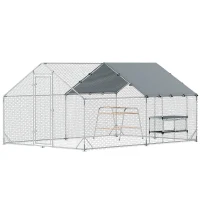 PawHut Metal Chicken Coop Run w/ Waterproof Cover, Nesting Box, Roosting Bars, for Outdoor Backyard, 9.8 x 13.1 x 6.4 ft(m-2)