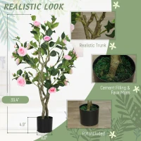 HOMCOM Set of 2 Decorative Artificial Plants, Camellia Flowers in Pots, Fakes Plant for Home Indoor Decor, 39 inch, Pink(m-4)