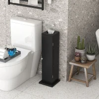 HOMCOM Small Toilet Paper Cabinet, Bathroom Corner Cabinet with Doors and Shelves for Paper Shampoo, Black(m-8)