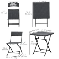 Outsunny 3-Piece Outdoor Folding Rattan Bistro Set, Mixed Brown(m-3)
