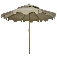Outsunny 9' Patio Umbrella with Push Button Tilt and Crank, Double Top Ruffled Outdoor Market Table Umbrella with 8 Ribs, for Garden, Deck, Pool, Brown(m-10)