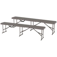 Outsunny 6 ft Plastic Bench Seat, 2 PC Portable Foldable Folding Bench with Carrying Handle for Picnic Camping, Distressed Brown(m-2)