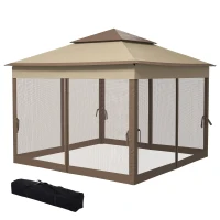 Outsunny 11' x 11' Pop Up Canopy, Outdoor Patio Gazebo Shelter with Removable Zipper Netting, Instant Event Tent w/ 114 Square Feet of Shade and Carry Bag for Backyard, Garden, Khaki(m-1)
