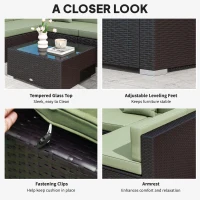 Outsunny 7 Pieces Outdoor Rattan Furniture Set, Patio Wicker Sectional Conversation Sofa Set, Light Green(m-7)