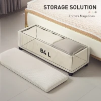 HOMCOM 44 Inches Ottoman with Storage, Lid, Legs, Corduroy End of Bed Bench for Living Room, Bedroom, Entryway, Beige(m-6)