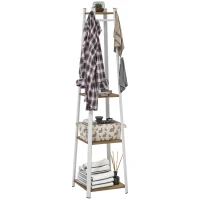HOMCOM Clothes Rack with Storage, Garment Rack with 8 Hooks and 3-Tier Shelf, Clothes Stand for Bedroom, Entryway, Oak(m-11)