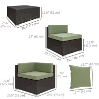 Outsunny 7 Pieces Outdoor Rattan Furniture Set, Patio Wicker Sectional Conversation Sofa Set, Light Green(m-3)