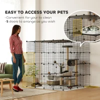 PawHut Detachable Metal Cat Cage with Platforms, Ramps, Accessories, for 1-3 Cats, 55", Black(m-6)