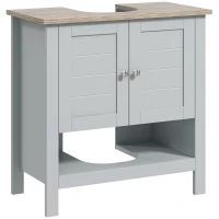 kleankin Pedestal Sink Storage Cabinet, Under Sink Cabinet, Bathroom Vanity Cabinet with Adjustable Shelf and Open Bottom Shelf, Gray(m-14)